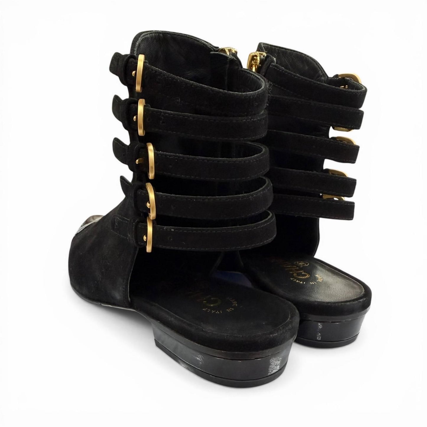 Chanel CC Logo Side Zip Patent Use Suede Ankle Boots Black Gold — view 6