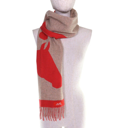 Hermes Love Story Cashmere Ecalato Beige Fringe Scarf Red — view 3