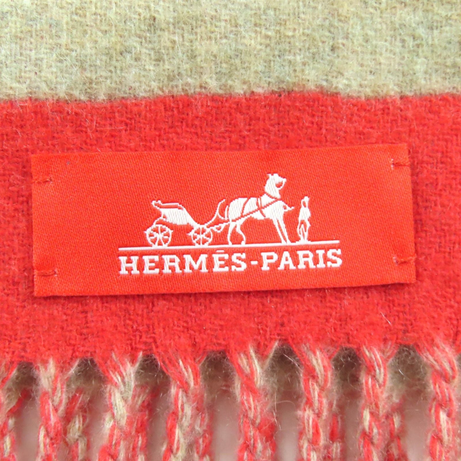 Hermes Love Story Cashmere Ecalato Beige Fringe Scarf Red — view 6