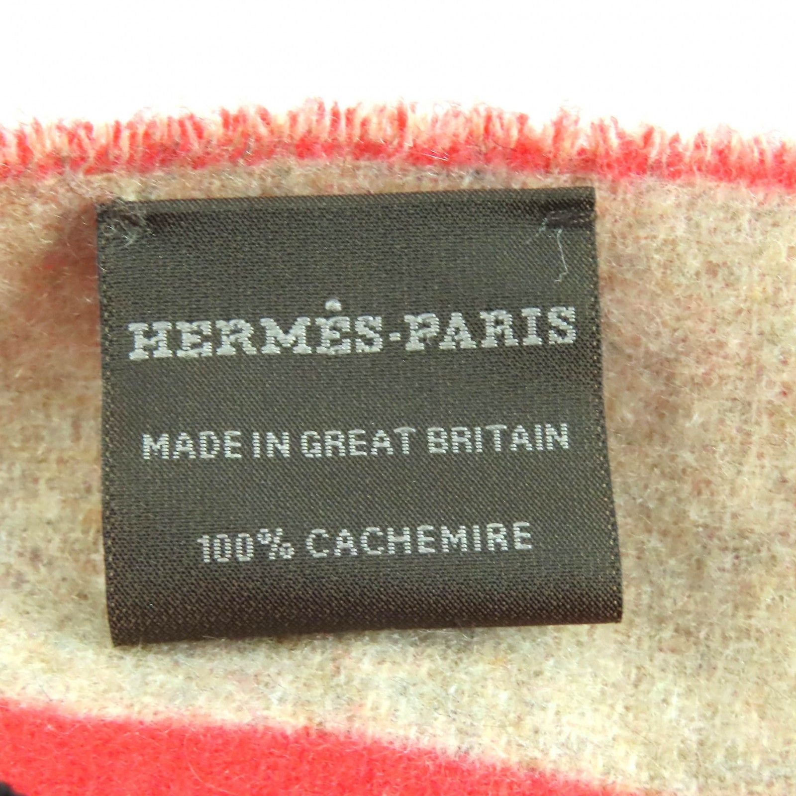 Hermes Love Story Cashmere Ecalato Beige Fringe Scarf Red — view 7