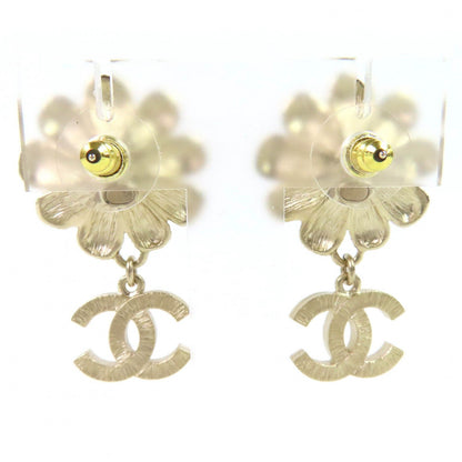 Chanel CC Logo Flower Line Stone Faux Pearl Swing Earrings for Both Ears Gold — view 3