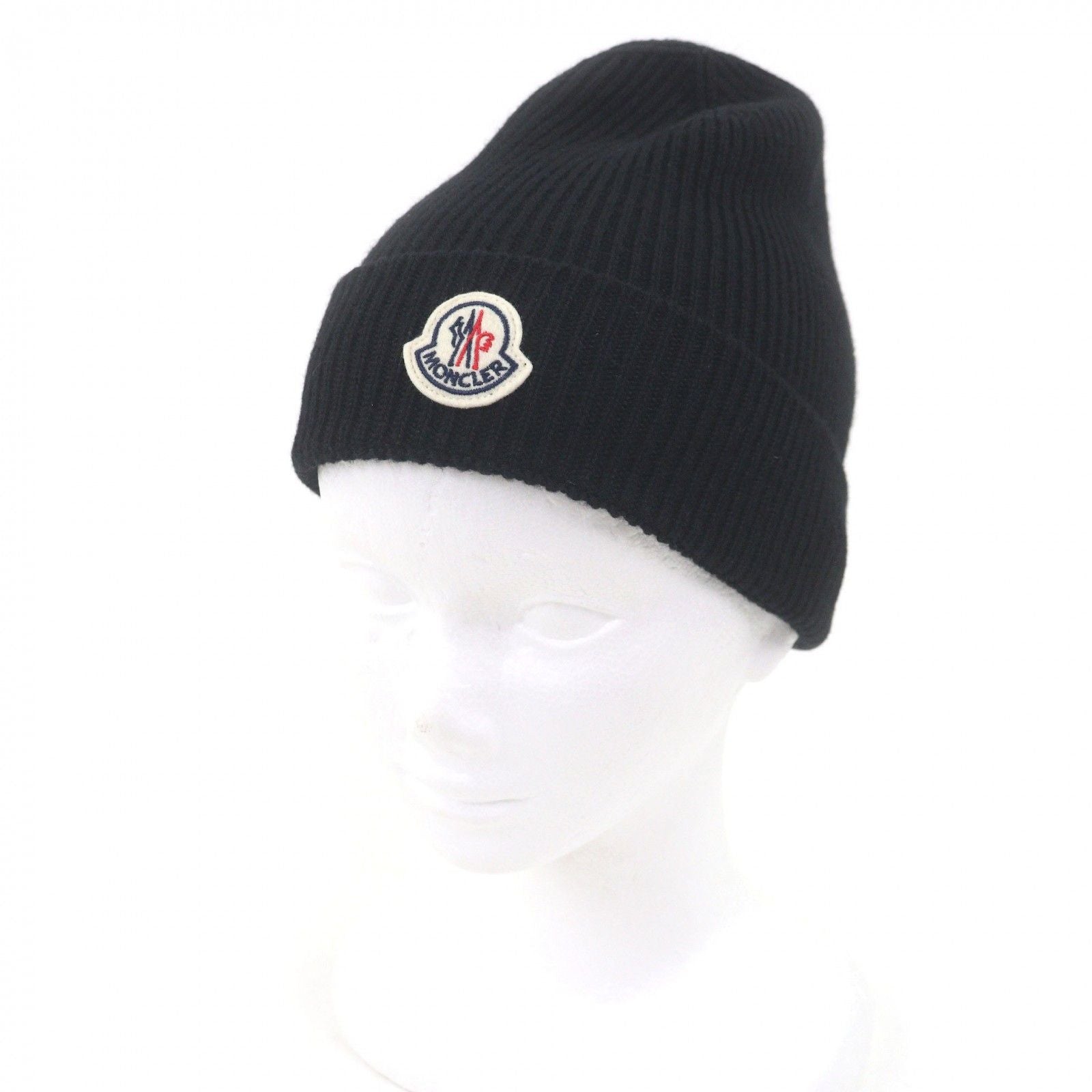 Moncler Berretto Tricot Wool Logo Patch Knit Cap Beanie Black Uni Hat