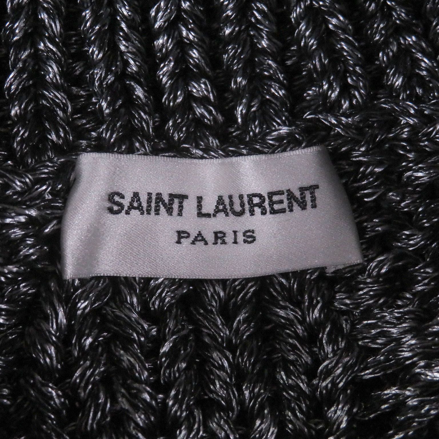 Saint Laurent Paris Cable Knit Turtleneck Sweater Black Silver XL Hanger — view 4