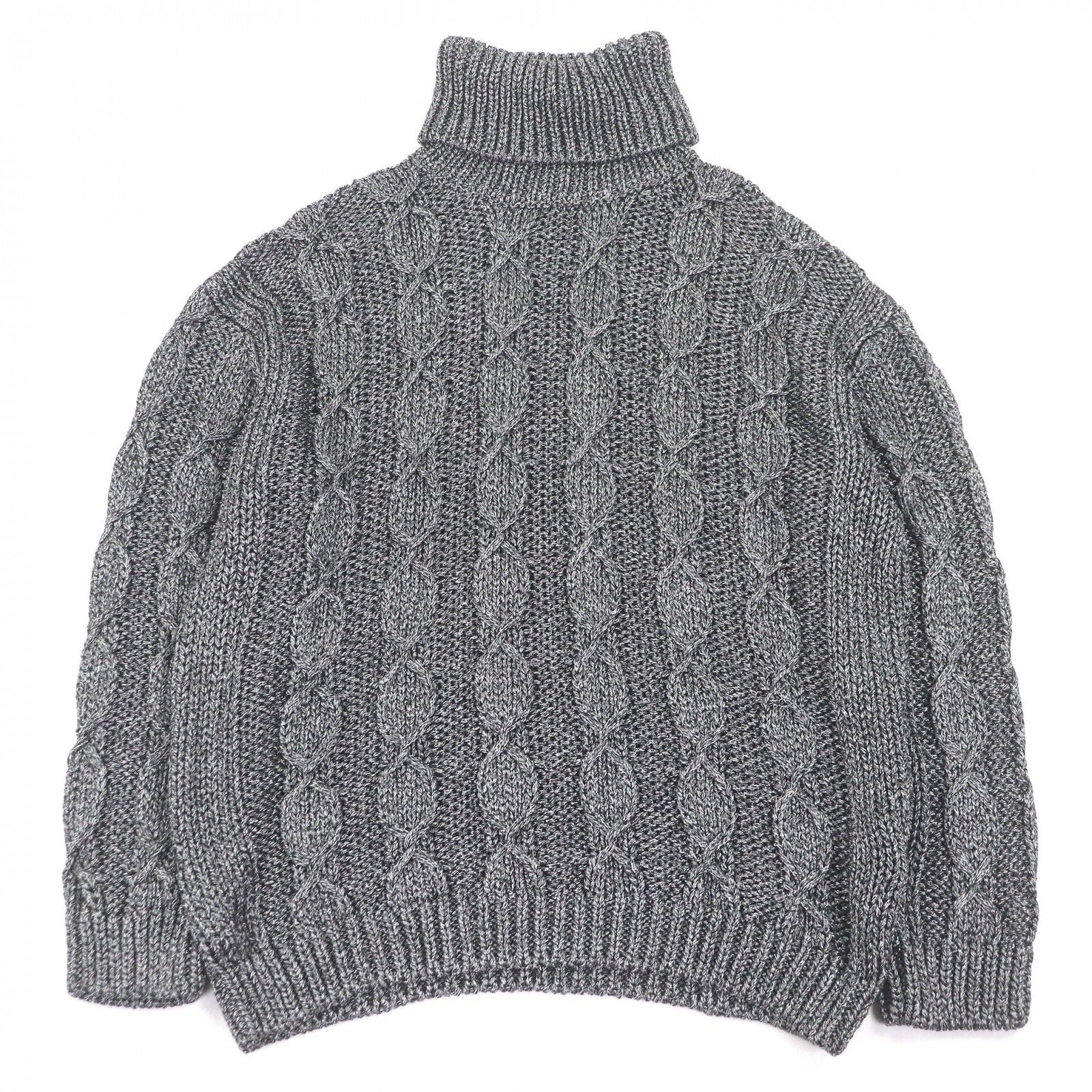 Saint Laurent Paris Cable Knit Turtleneck Sweater Black Silver XL Hanger