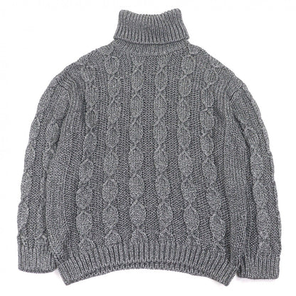 Saint Laurent Paris Cable Knit Turtleneck Sweater Black Silver XL Hanger