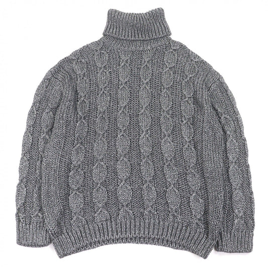 Saint Laurent Paris Cable Knit Turtleneck Sweater Black Silver XL Hanger