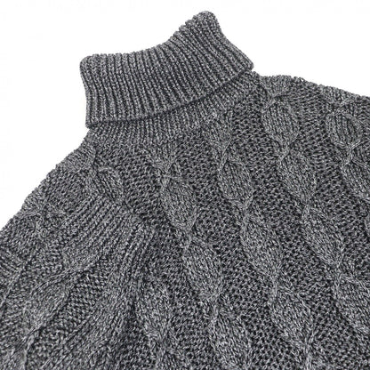 Saint Laurent Paris Cable Knit Turtleneck Sweater Black Silver XL Hanger — view 2