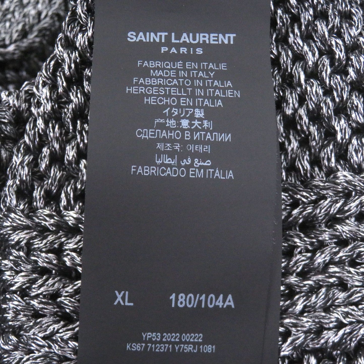 Saint Laurent Paris Cable Knit Turtleneck Sweater Black Silver XL Hanger — view 5