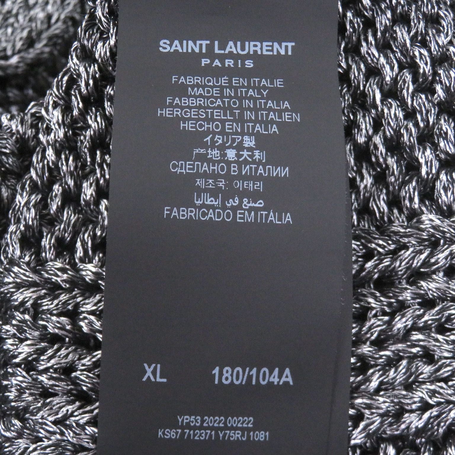 Saint Laurent Paris Cable Knit Turtleneck Sweater Black Silver XL Hanger — view 5