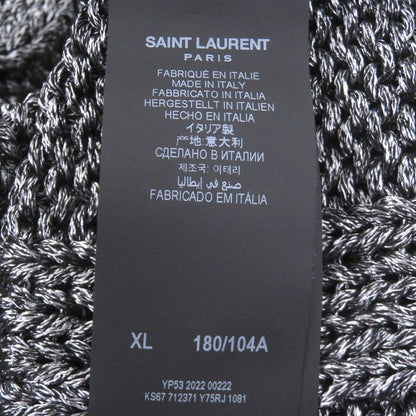 Saint Laurent Paris Cable Knit Turtleneck Sweater Black Silver XL Hanger — view 5