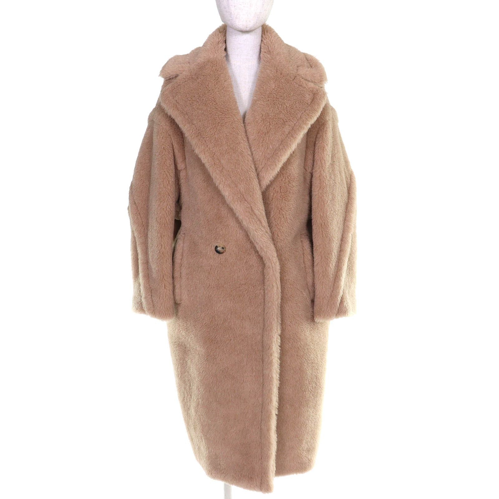 Max Mara White Tag Teddy Bear Alpaca Cashmere Silk Long Coat Beige S Garment