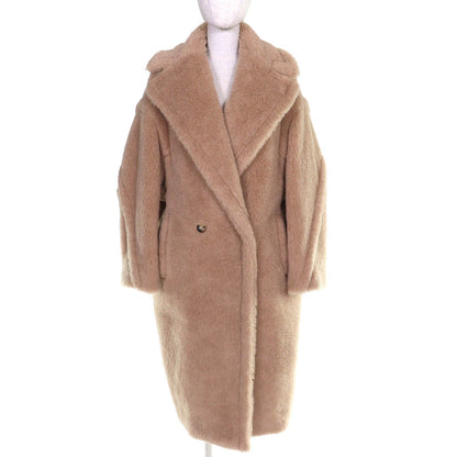 Max Mara White Tag Teddy Bear Alpaca Cashmere Silk Long Coat Beige S Garment