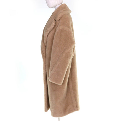 Max Mara White Tag Teddy Bear Alpaca Cashmere Silk Long Coat Beige S Garment — view 2