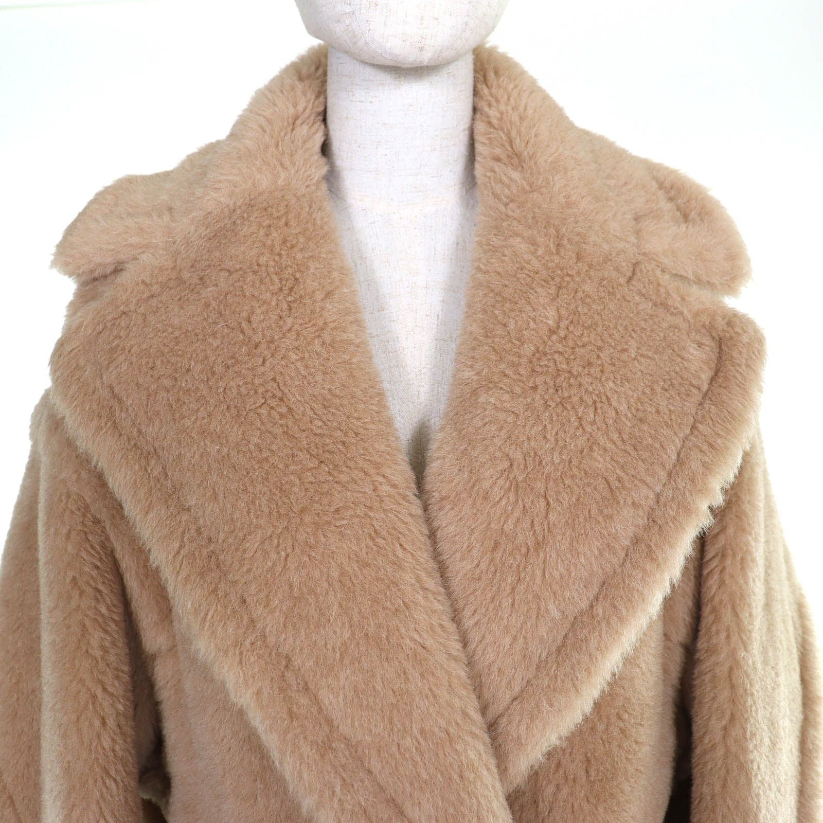 Max Mara White Tag Teddy Bear Alpaca Cashmere Silk Long Coat Beige S Garment — view 4
