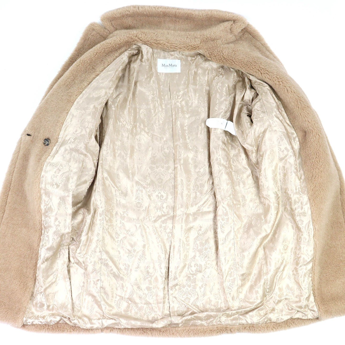 Max Mara White Tag Teddy Bear Alpaca Cashmere Silk Long Coat Beige S Garment — view 5