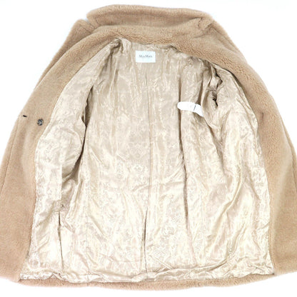 Max Mara White Tag Teddy Bear Alpaca Cashmere Silk Long Coat Beige S Garment — view 5
