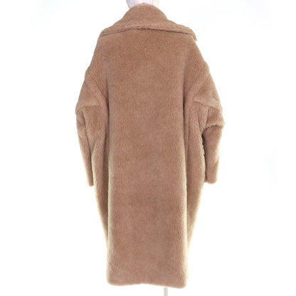 Max Mara White Tag Teddy Bear Alpaca Cashmere Silk Long Coat Beige S Garment — view 3