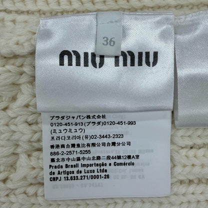 Miu Miu Wool Logo Patch Cable Knit Cardigan Ivory 36 Hanger — view 8