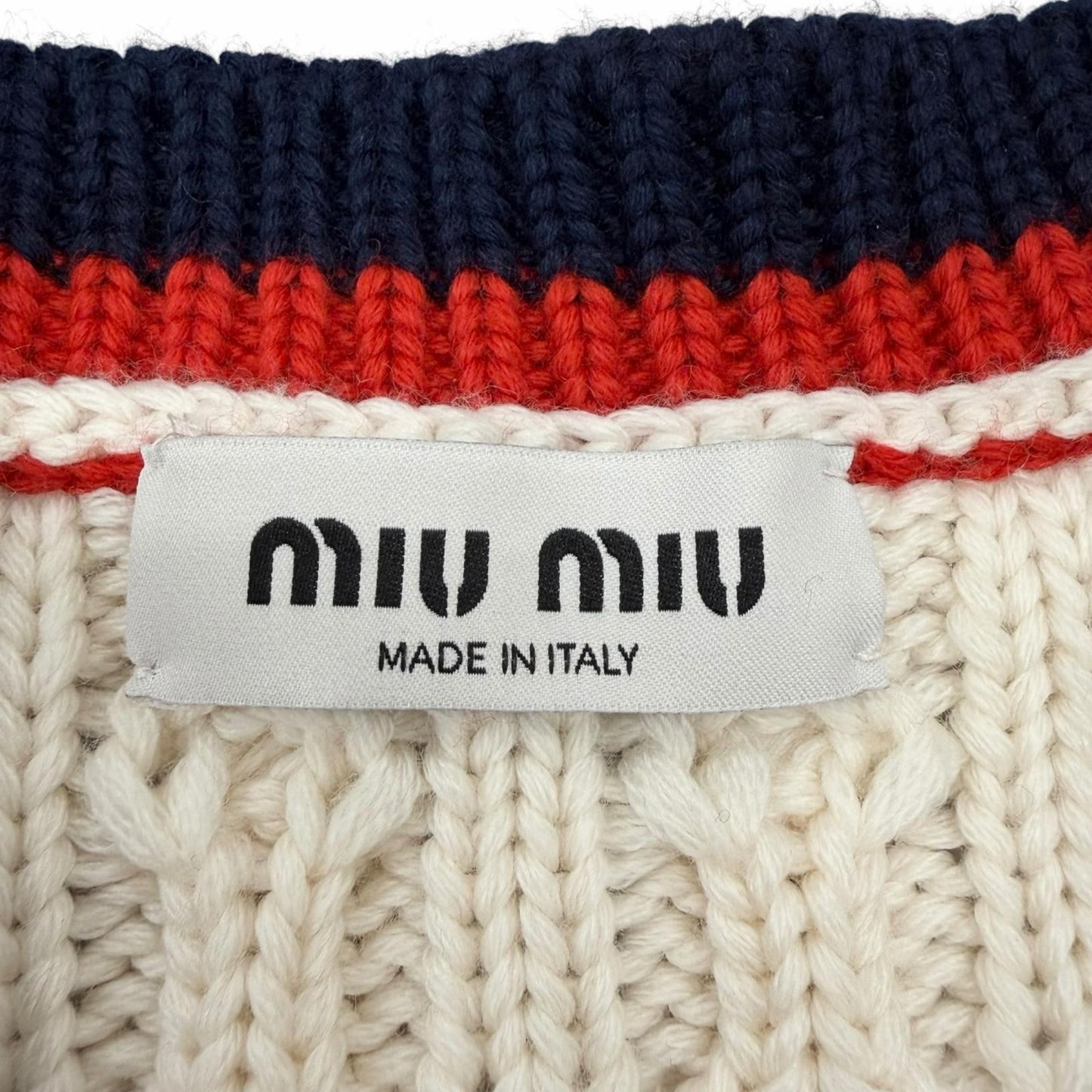Miu Miu Wool Logo Patch Cable Knit Cardigan Ivory 36 Hanger — view 7