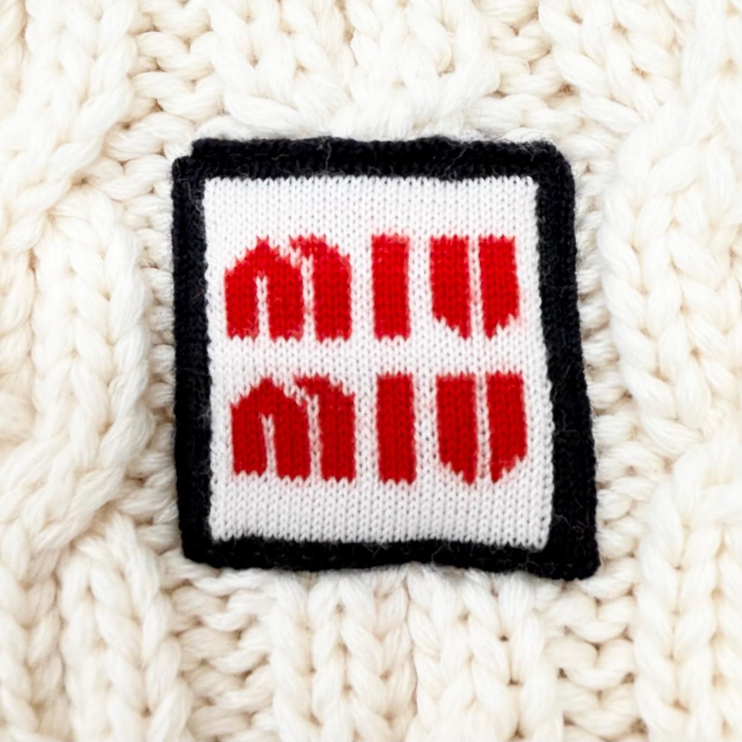 Miu Miu Wool Logo Patch Cable Knit Cardigan Ivory 36 Hanger — view 5
