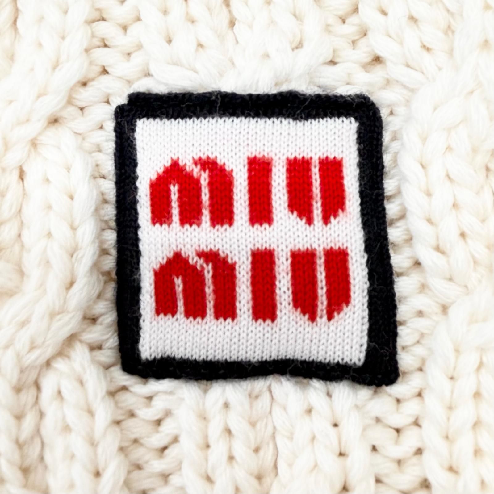 Miu Miu Wool Logo Patch Cable Knit Cardigan Ivory 36 Hanger — view 5