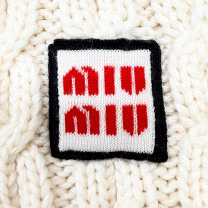 Miu Miu Wool Logo Patch Cable Knit Cardigan Ivory 36 Hanger — view 5
