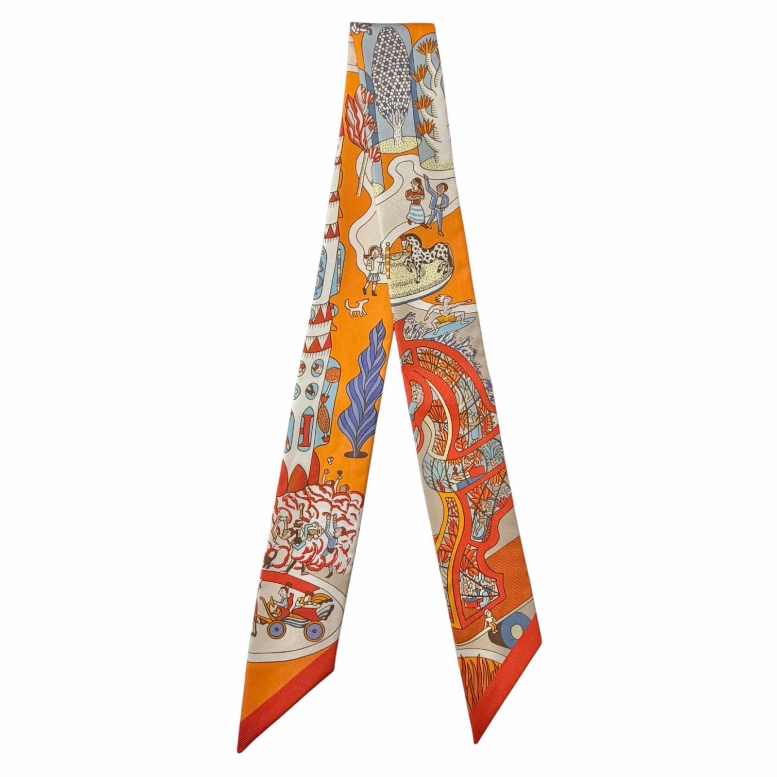 Hermes Exposition Universelle Silk 100% Scarf Orange Multi — view 2