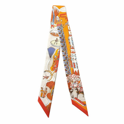 Hermes Exposition Universelle Silk 100% Scarf Orange Multi