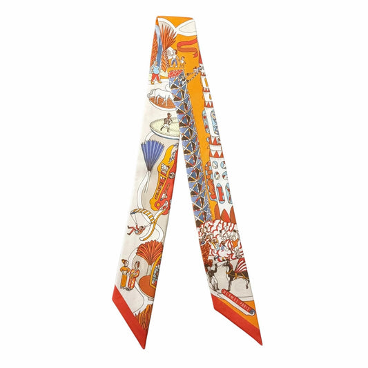Hermes Exposition Universelle Silk 100% Scarf Orange Multi
