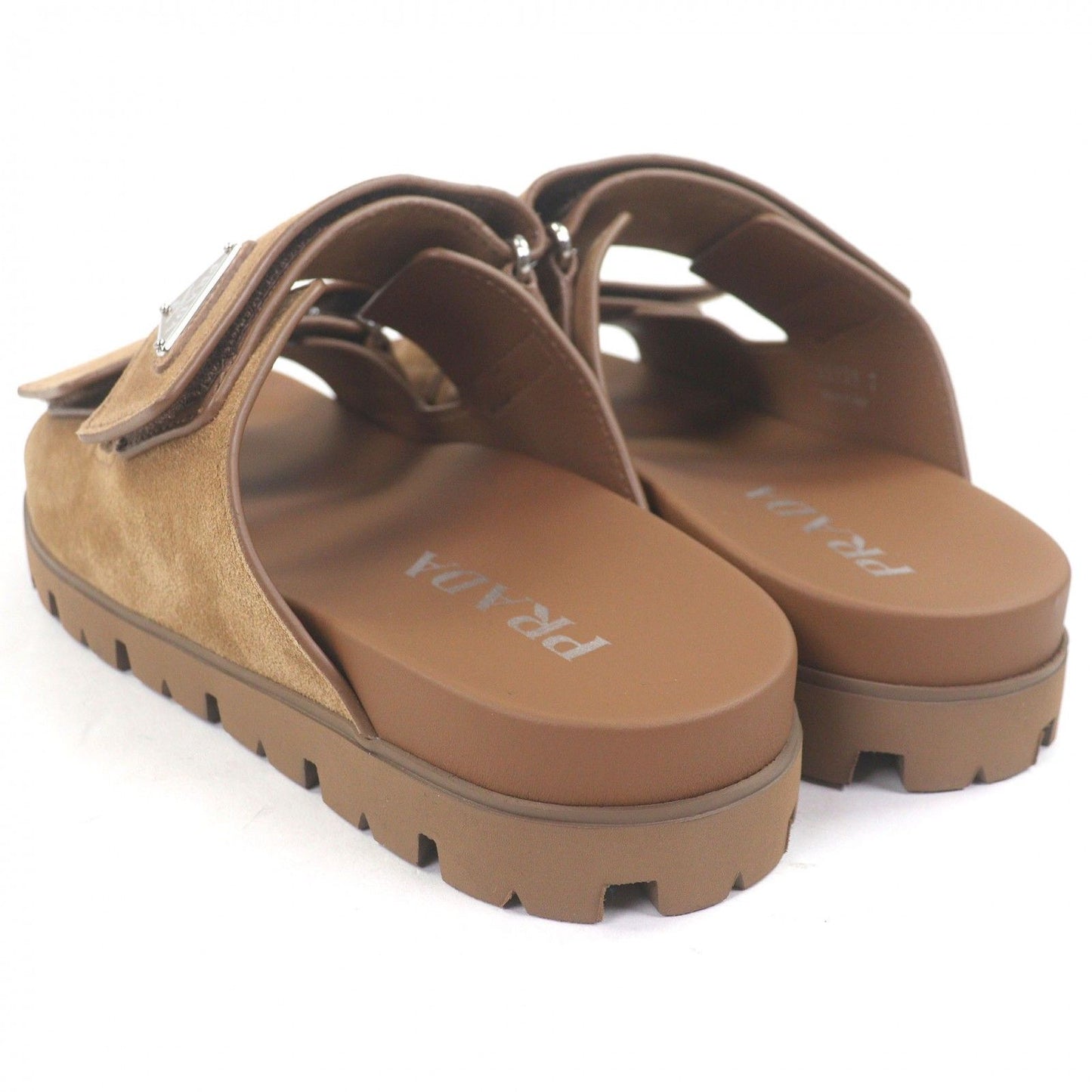 Prada Suede Leather Triangle Logo Slide Sandals Shower Brown 7 — view 6