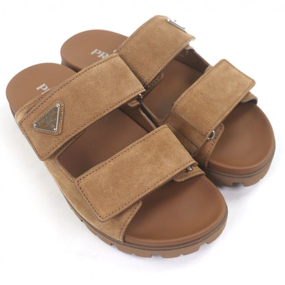 Prada Suede Leather Triangle Logo Slide Sandals Shower Brown 7 — view 3