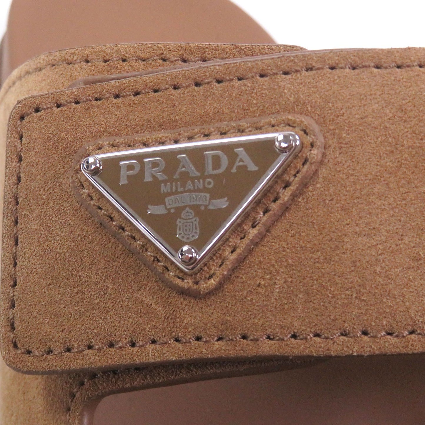 Prada Suede Leather Triangle Logo Slide Sandals Shower Brown 7 — view 7