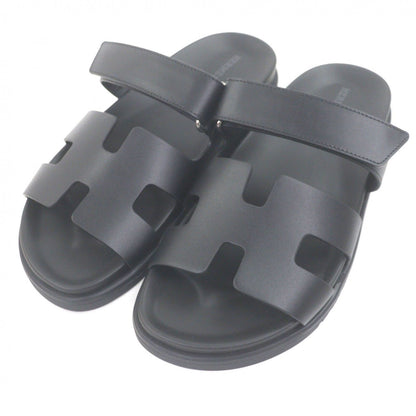 Hermes Chypre Leather Logo Motif Slide Sandals Shower Black