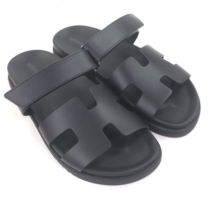 Hermes Chypre Leather Logo Motif Slide Sandals Shower Black — view 3