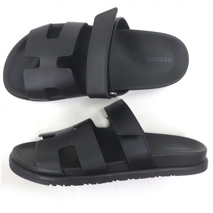 Hermes Chypre Leather Logo Motif Slide Sandals Shower Black — view 4