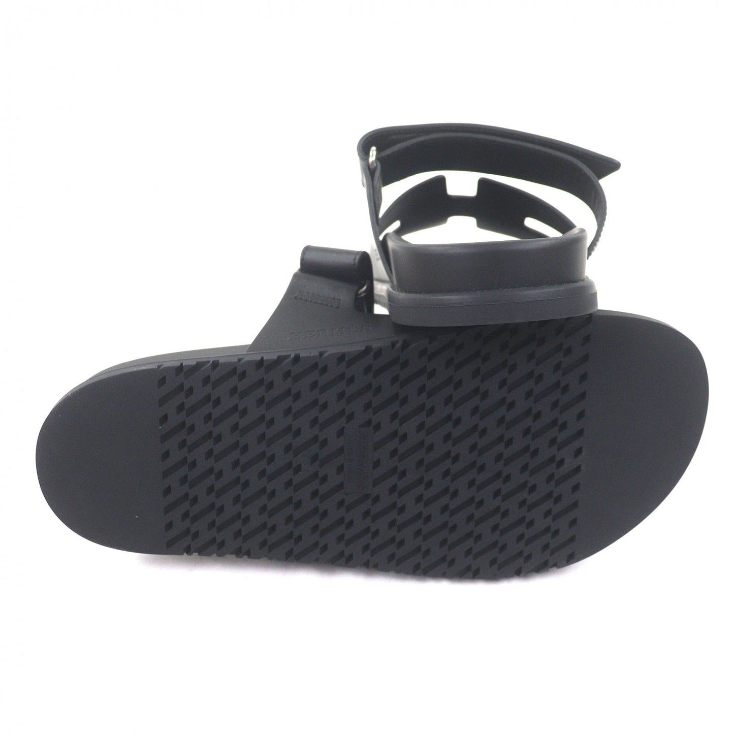 Hermes Chypre Leather Logo Motif Slide Sandals Shower Black — view 5