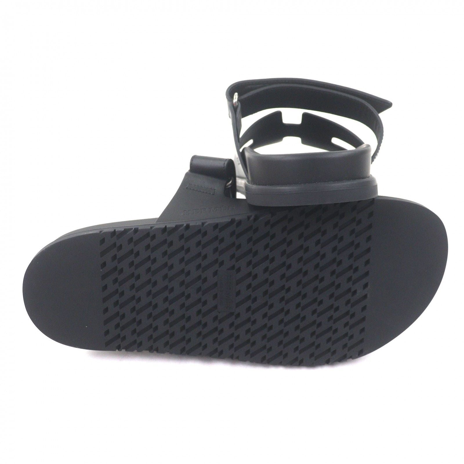 Hermes Chypre Leather Logo Motif Slide Sandals Shower Black — view 5