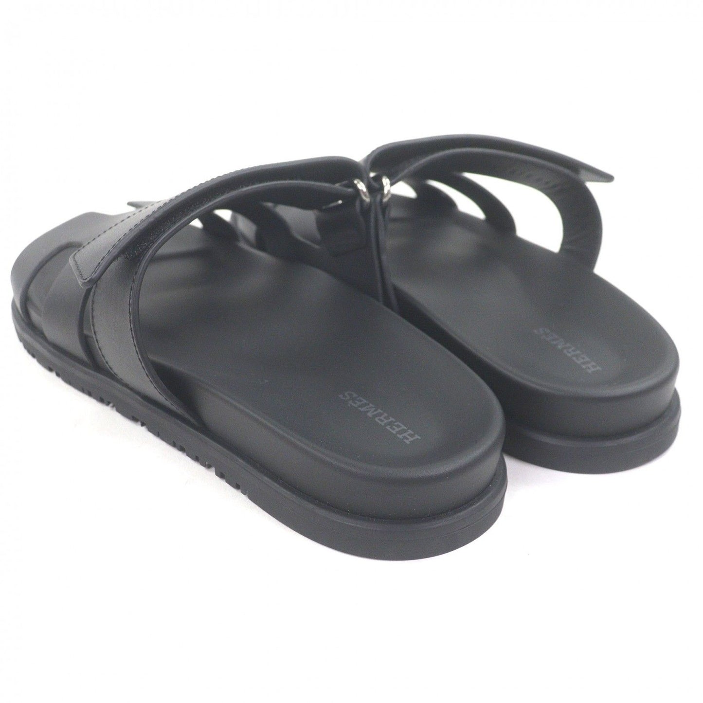 Hermes Chypre Leather Logo Motif Slide Sandals Shower Black — view 6