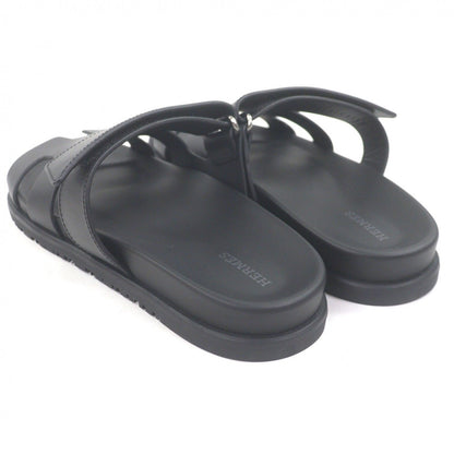 Hermes Chypre Leather Logo Motif Slide Sandals Shower Black — view 6