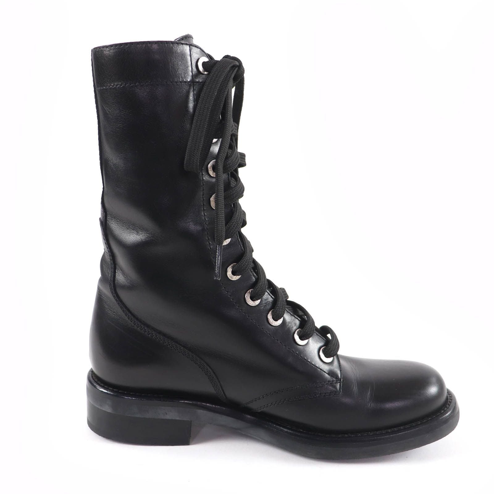 Chanel CC Logo Lace Up Leather Short Boots Black — view 6