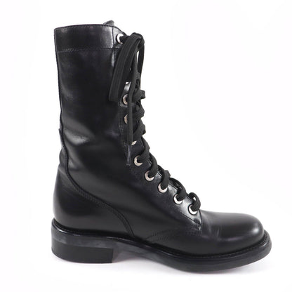 Chanel CC Logo Lace Up Leather Short Boots Black — view 6