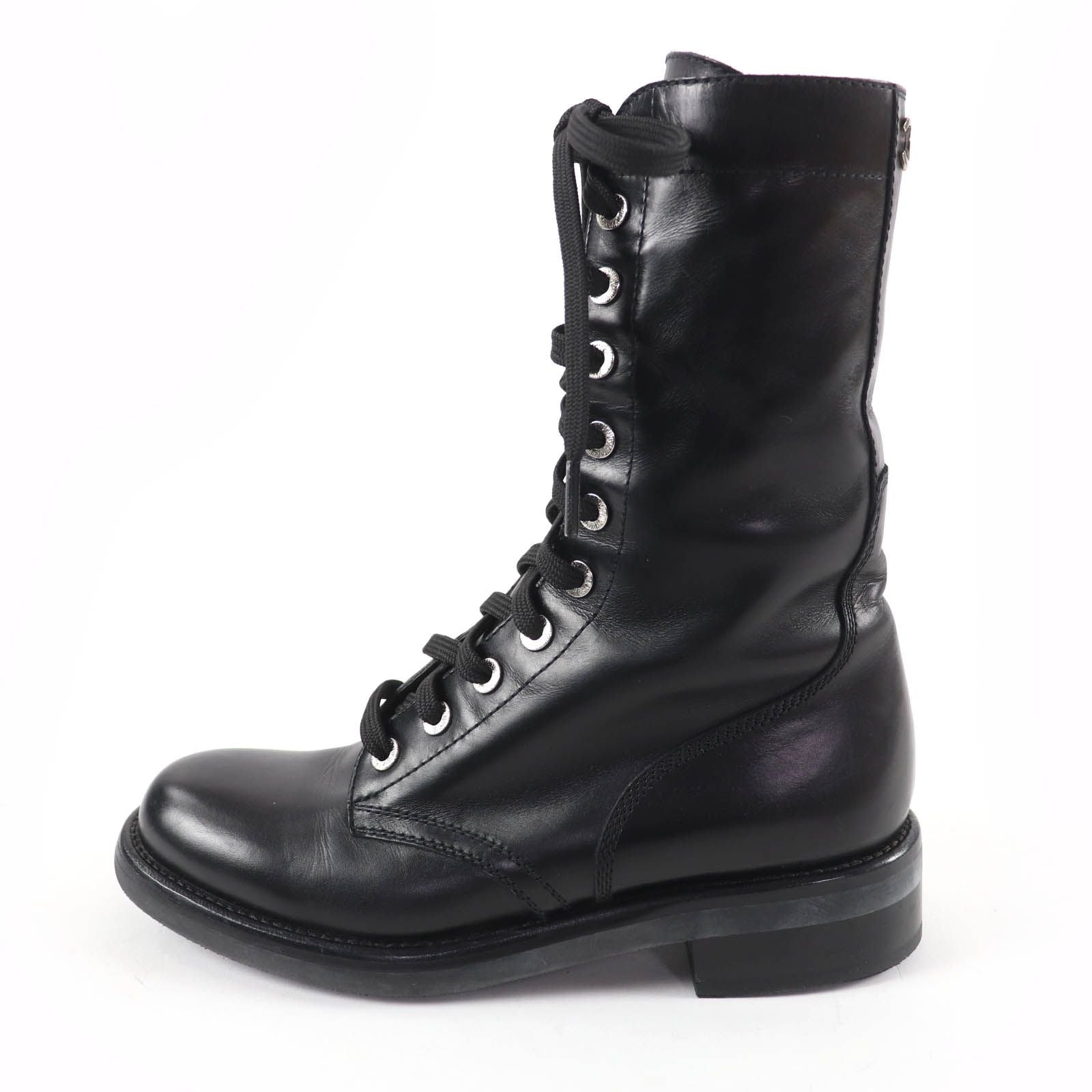 Chanel CC Logo Lace Up Leather Short Boots Black — view 5
