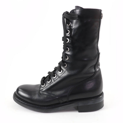 Chanel CC Logo Lace Up Leather Short Boots Black — view 5