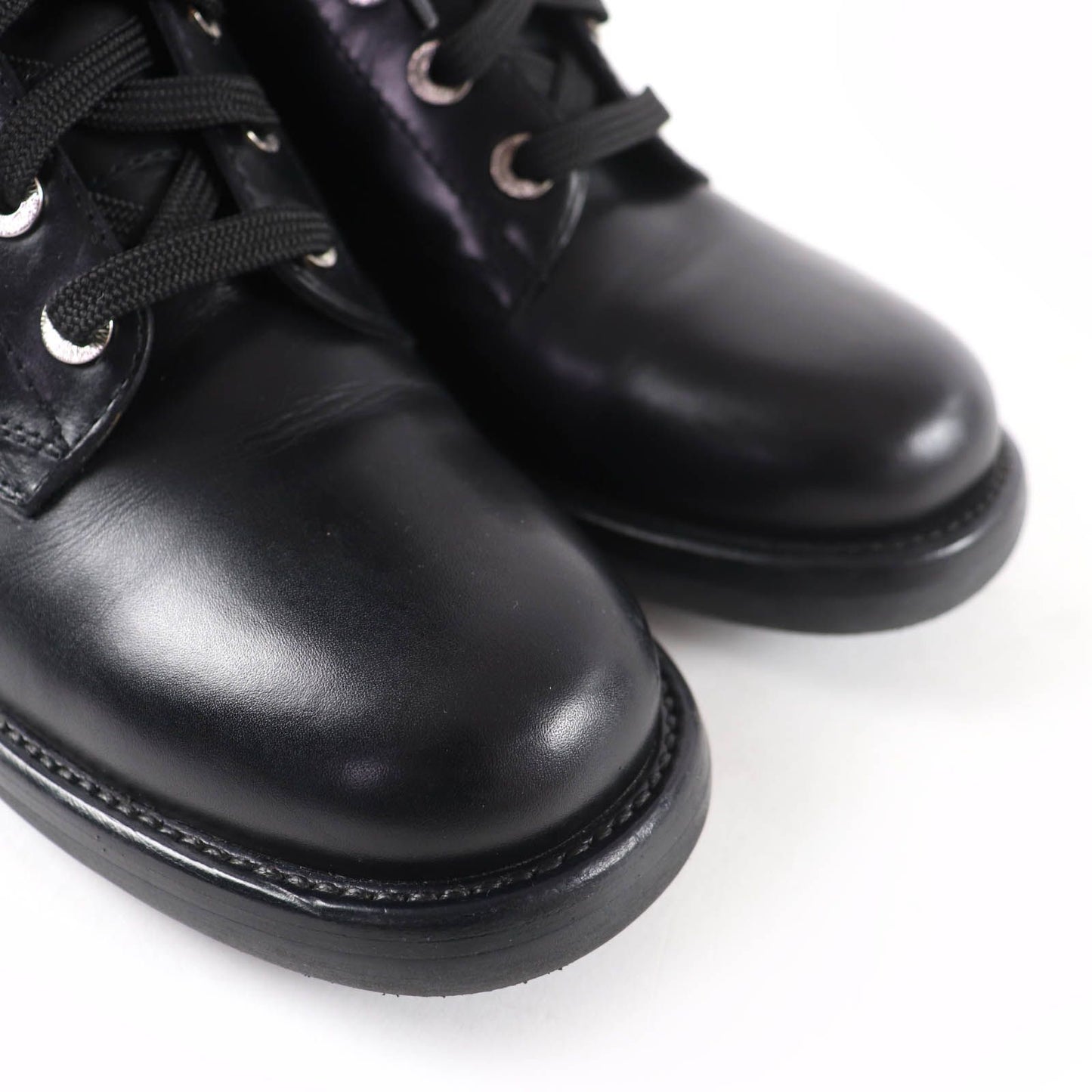Chanel CC Logo Lace Up Leather Short Boots Black — view 8