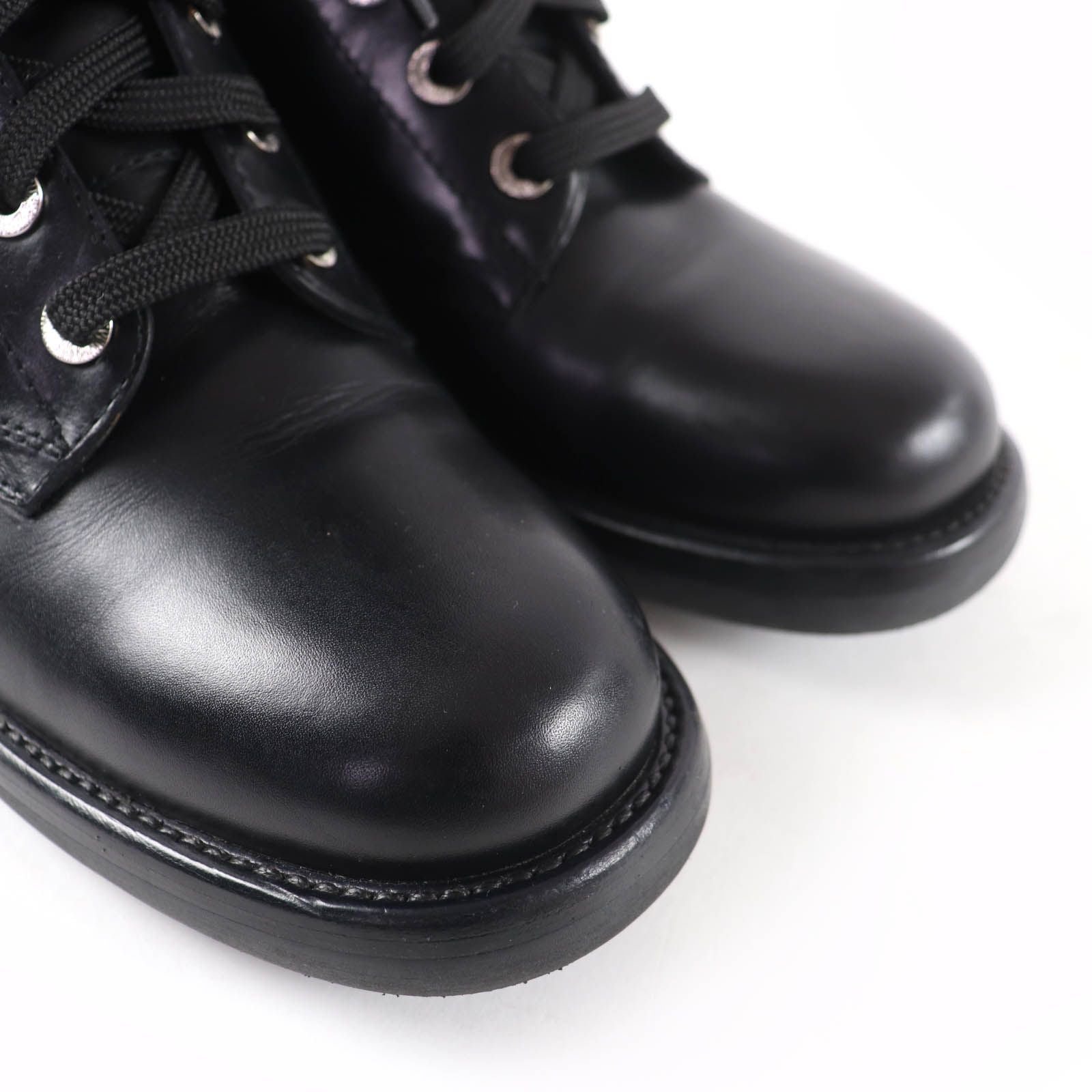 Chanel CC Logo Lace Up Leather Short Boots Black — view 8