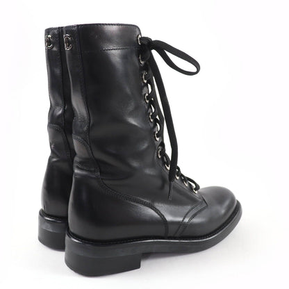 Chanel CC Logo Lace Up Leather Short Boots Black — view 3
