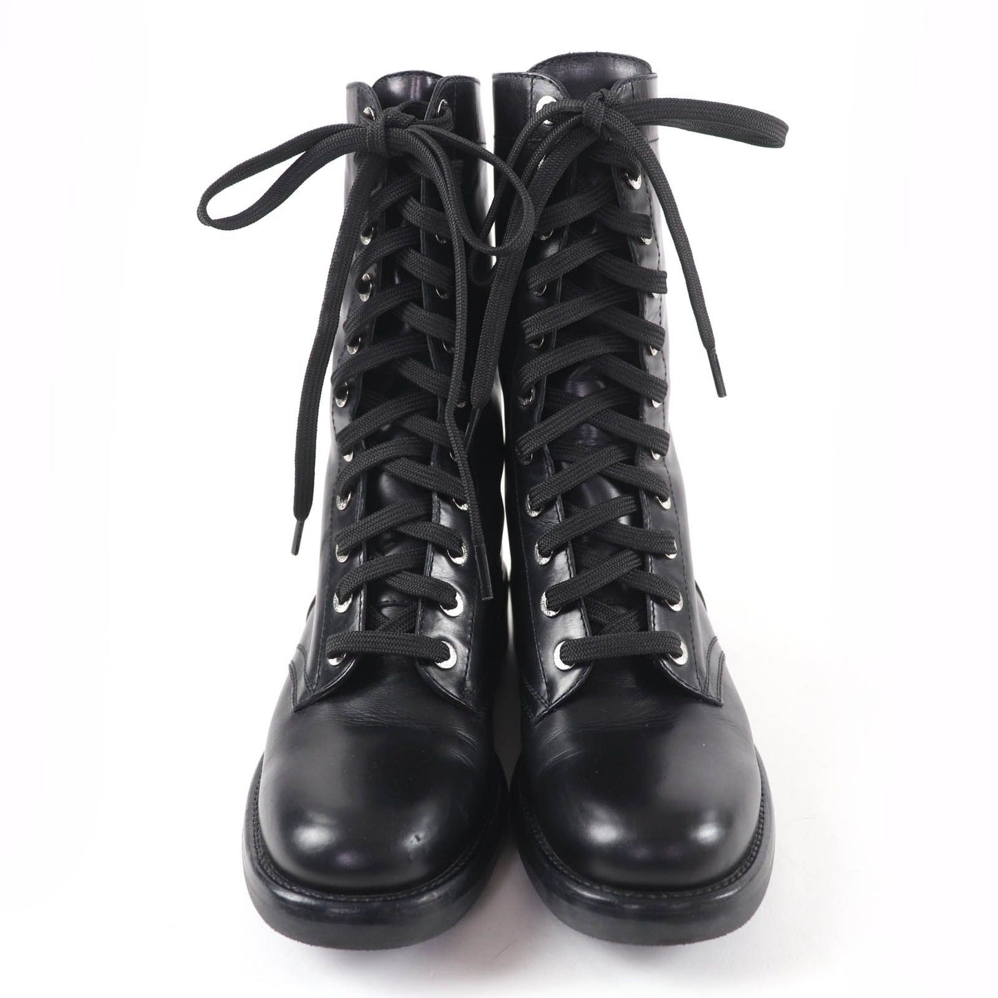 Chanel CC Logo Lace Up Leather Short Boots Black — view 4