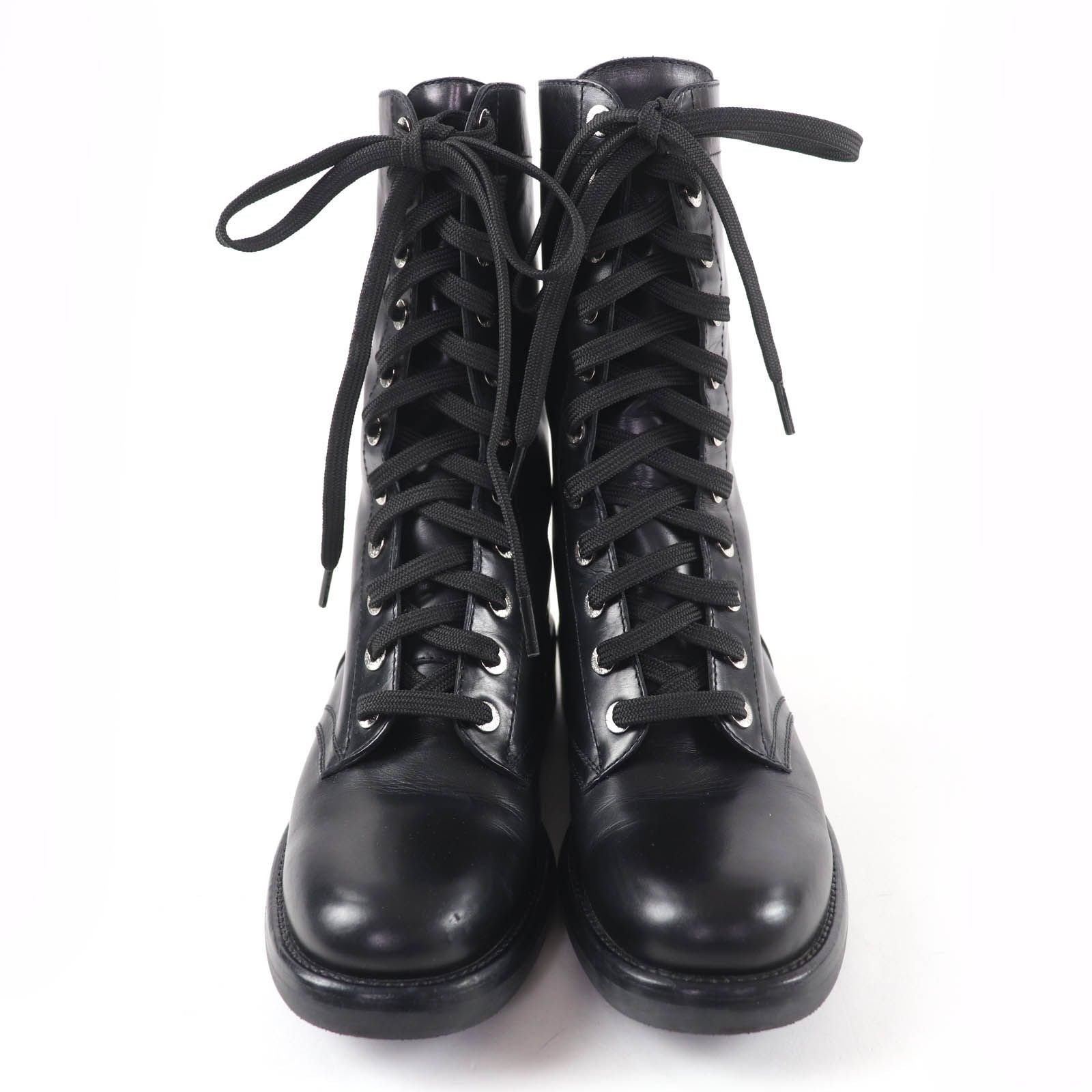 Chanel CC Logo Lace Up Leather Short Boots Black — view 4
