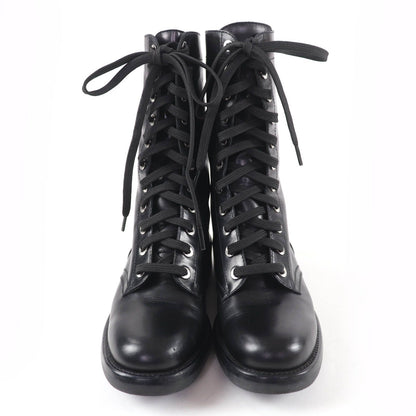 Chanel CC Logo Lace Up Leather Short Boots Black — view 4