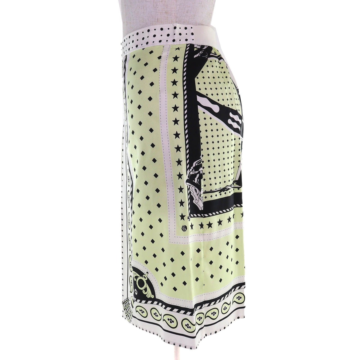 Hermes Harnais de Cour Silk 100% Twill Skirt White Yellow Green Black 36 — view 2